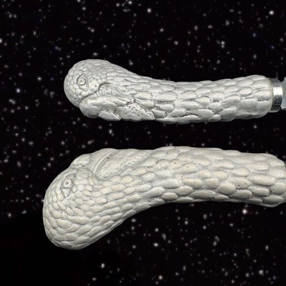 1980s Stainless Metal Handle Knife And Meat Fork Set 2 Vintage Bird 11”L 13”Long - Picture 11 of 16